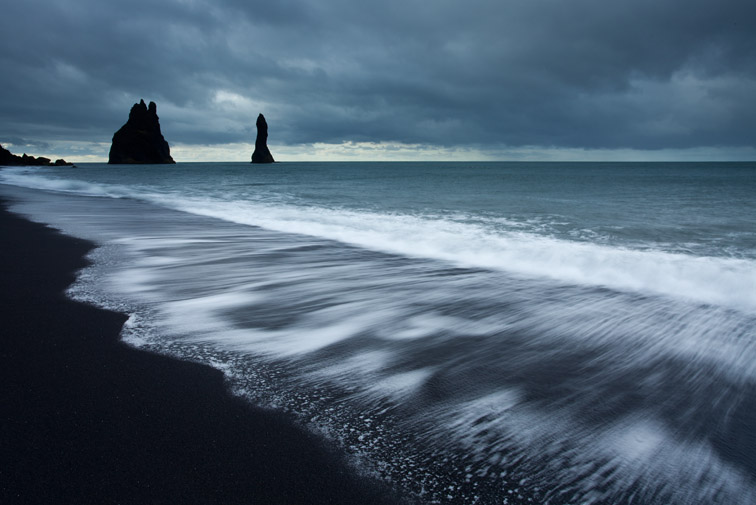 Sea stacks and surf, Dyrholaey, Iceland, June